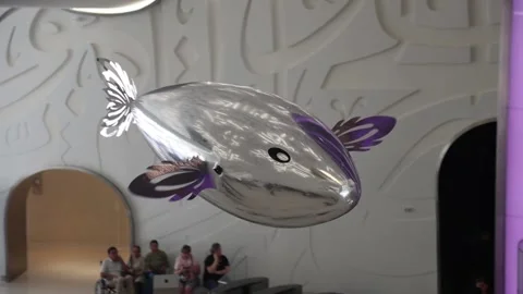 Dubai, UAE - October 1, 2024 Flying fish robots at Museum of the Future Edito Video stock 300086571