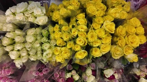 Dubai, UAE - October 1, 2026 - Interior view of colorful flower bouquets an.. Stock Footage 346788304