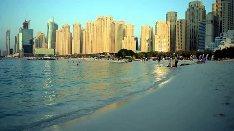 Dubai / UAE - October 17: JBR. Panoramic view of JBR beach during sunset Stock Footage 119125556