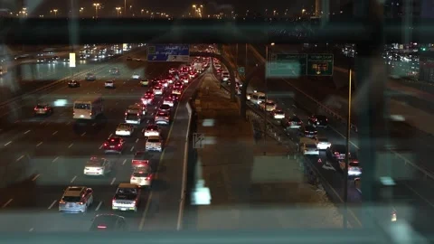 Dubai, UAE - October 28, 2025: Rush hour traffic on a multi-lane highway at.. Stock Footage 333514105