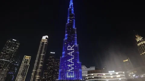 Dubai, UAE - October 31, 2025: Skyscraper light show sequence with changing.. Stock Footage 333513970