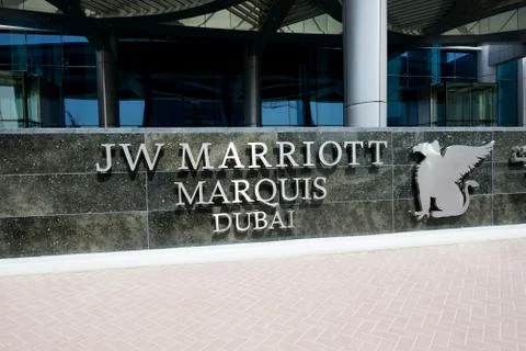 DUBAI, UAE - SEPTEMBER 10: The entrance of JW Marriott Marquis Dubai hotel on Stock Photos