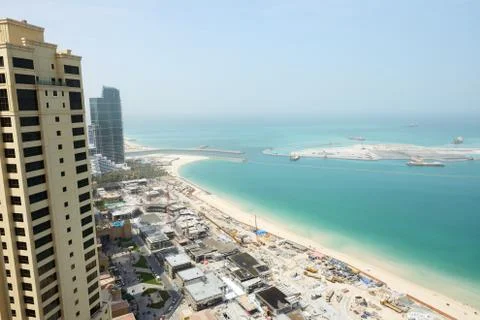 DUBAI, UAE - SEPTEMBER 11: The view on construction of the new hotel and  con Stock Photos