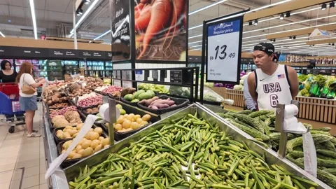 Dubai, UAE - September 30, 2026 - Interior view of fresh vegetables and fru.. Stock Footage 346779335