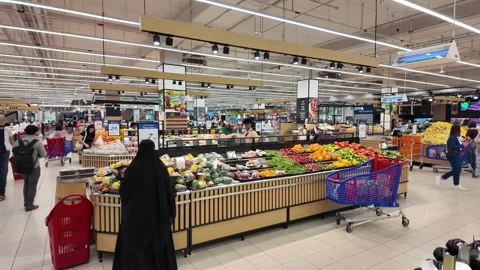 Dubai, UAE - September 30, 2026 - Interior view of fresh vegetables and fru.. Stock Footage 346779444