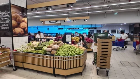 Dubai, UAE - September 30, 2026 - Interior view of fresh vegetables and fru.. Stock Footage 346779538
