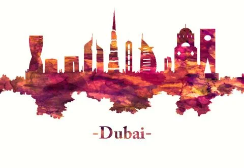 Dubai UAE skyline in red Stock Illustration