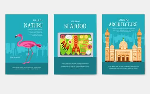 Dubai vector brochure cards set. Country template of flyear, magazines, posters Stock Illustration