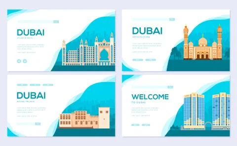 Dubai vector brochure cards set. Travel template of flyear, web banner, ui Stock Illustration