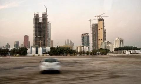 Dubai, the view from the car window, while driving. Stock Photos