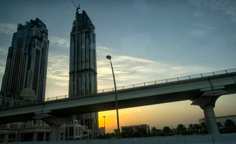 Dubai, the view from the car window, while driving. Stock Photos