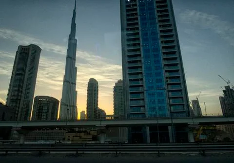 Dubai, the view from the car window, while driving. Stock Photos