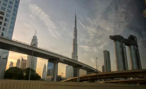Dubai, the view from the car window, while driving. Stock Photos