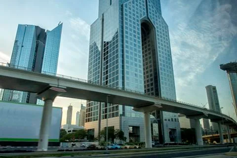 Dubai, the view from the car window, while driving. Stock Photos
