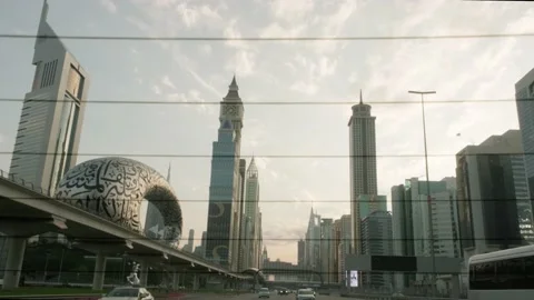 Dubai view from inside car through the rear window Stock Footage 233294231
