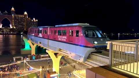 Dubai view from Monorail train in high speed in the night. Stock Footage 279218613