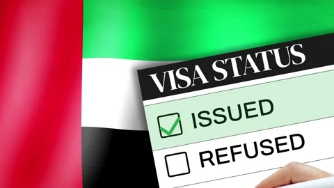 Dubai visa issued concept with waving flag in the backdrop, 4k footage Stock Footage 313343973