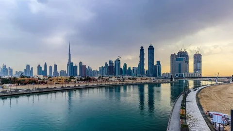 Dubai Water Canal Timelapse Video Dubai - United Arab Emirates 16 March 2017. Stock Footage