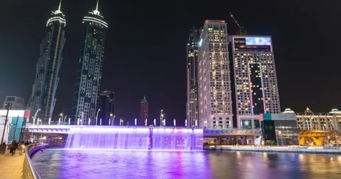 Dubai waterfall Sheikh Zayed bridge time-lapse hyperlapse, Water Canal, UAE Stock Footage 320268394