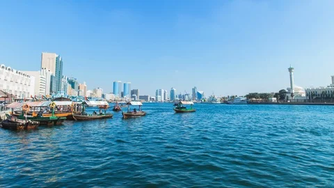Dubai Zouk riverboat timelapse Stock Footage 105684096