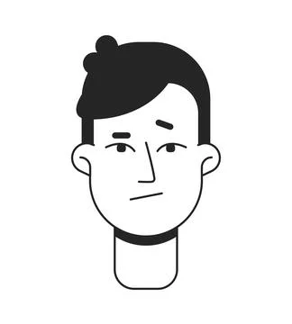 Dubious young man front flat line monochromatic vector character head Stock Illustration