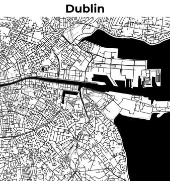 Dublin City Map, Cartography Map, Street Layout Map Stock Illustration