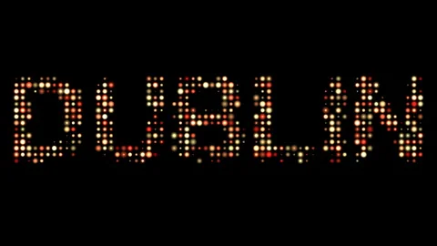 Dublin City Name in Bright Dotty Lights on Black Background Stock Footage 302761835