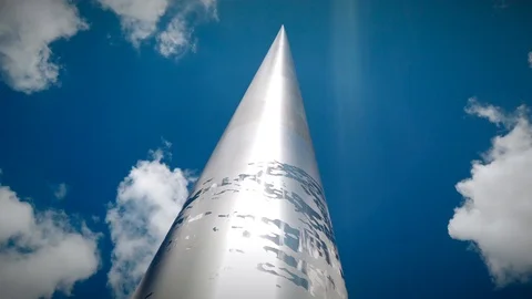 Dublin City, The Spire Monumnet filmed from the base, upwards with Seagull Stock Footage