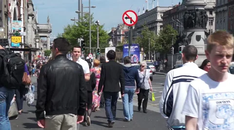 Dublin Crowds on O'Connell Street Stock Footage 32695968