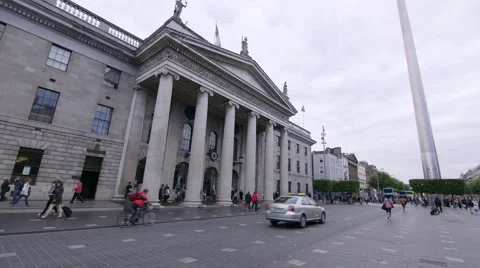 Dublin, Ireland General Post Office (GPO) and Spire of Dublin Stock Footage 65049522
