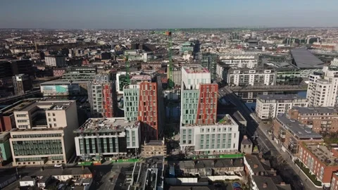 Dublin, Ireland - March 21 2021 "Flying over Dublin dockland district" Vidéo 150761953