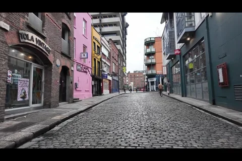 Dublin, Ireland - May 7 2024 "Dublin's Temple Bar on cloudy Monday morning" Stock Footage 274589541