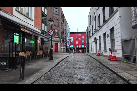Dublin, Ireland - May 7 2024 "Dublin's Temple Bar on cloudy Monday morning" Stock Footage 274589543