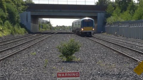 Dublin, Ireland - Train Approaching The Station With Warning Sign Do Not Stock Footage 200814357