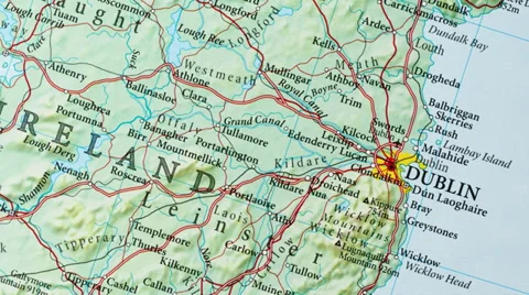 Dublin - Irland Map Zoom Stock Footage 34426776