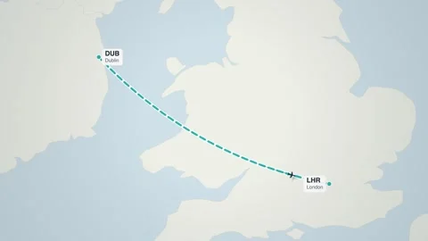 Dublin to london flight route map animation Stock Footage 339423182