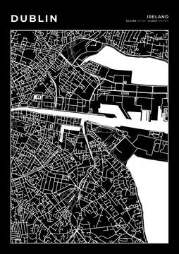 Dublin Map Wall Art Frame, Cartography Map Print, City Layout Map Stock-Illustration