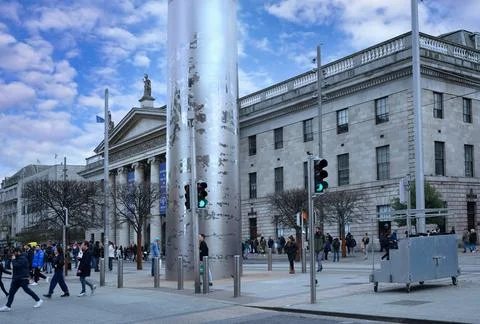 Dublin, O'Connell Street with the General Post Office building and the base o Stock Photos