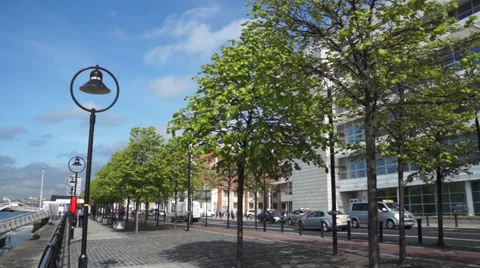 Dublin Quay Side with Tall Ship Stock Footage 32697964