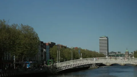 Dublin river liffey and ha'penny bridge Stock Footage 241107159