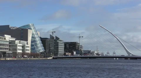Dublin River Liffey Convention Centre Samuel Beckett Bridge Stock Footage 59895347