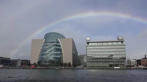 Dublin River Liffey Convention Centre moody sky rainbow Video stock 59895658