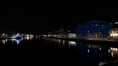 Dublin River Liffey at night Stock Footage 99355228