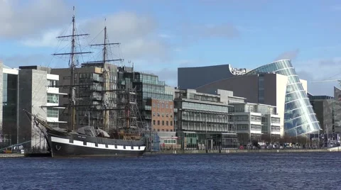 Dublin River Liffey Tall Ship Convention centre Stock Footage 59898275