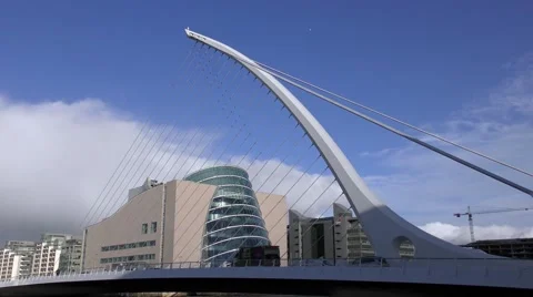 Dublin Samuel Beckett Bridge arching over Convention Centre Stock Footage 60003754