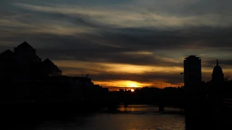 Dublin Skyline in Silhouette at Dusk Stock Footage 122313053
