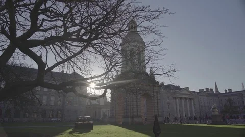 Dublin Trinity College Bikes and People in the Sun 4K Stock Footage 71770089