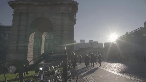 Dublin Trinity College Bikes and People in the Sun 4K Stock Footage 71775370