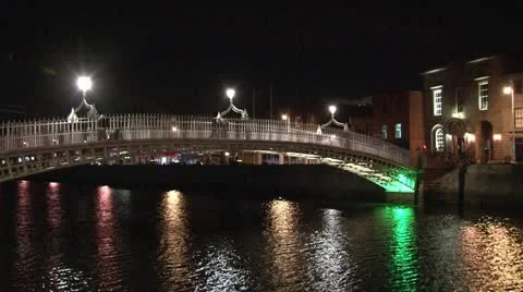 Dublin's HaPenny Bridge at night Stock Footage 10889473
