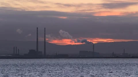 Dublin's Poolbeg at dusk Stock Footage 260843522